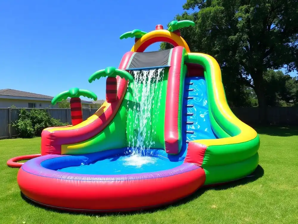 Tropical themed inflatable water slide